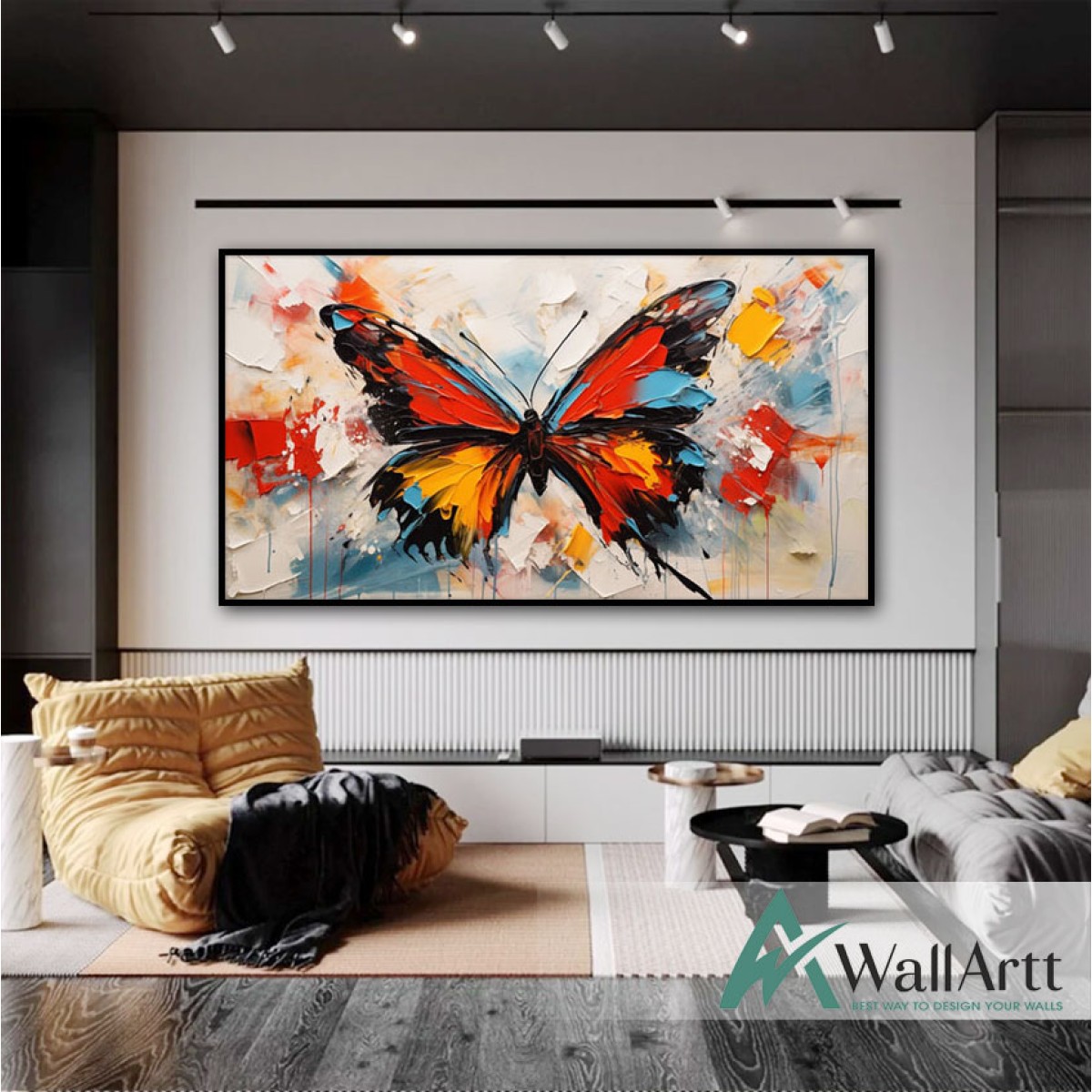 Red Butterfly 3D Heavy Textured Partial oil Painting